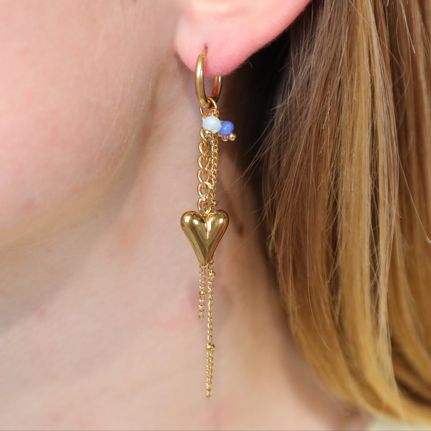 Heart drop hoops earrings