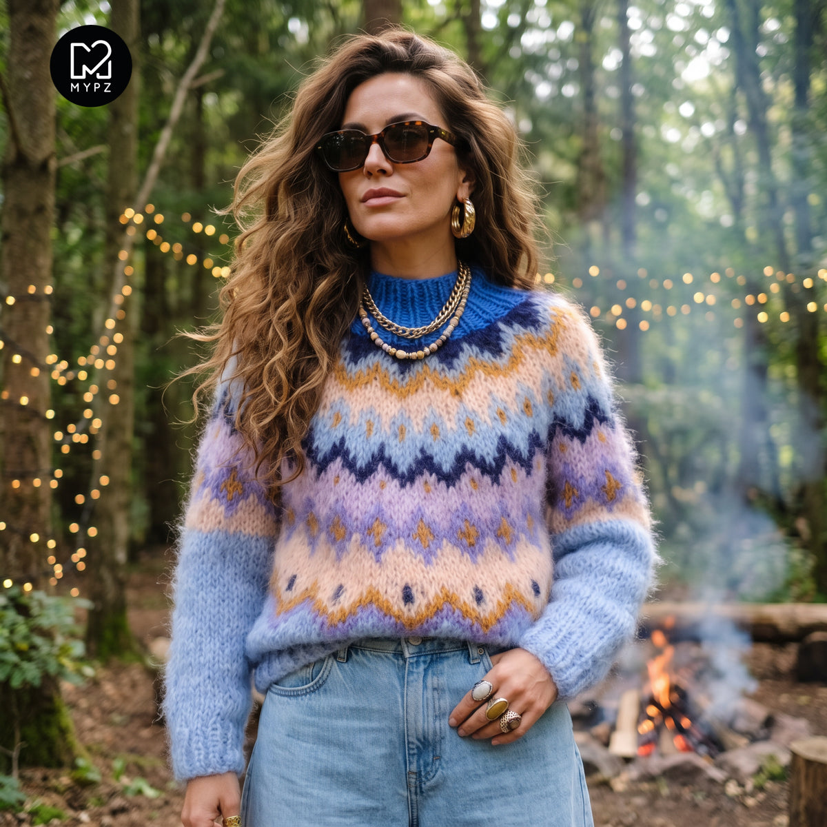 MYPZ Chunky Topdown Mohair Pullover Blueberry