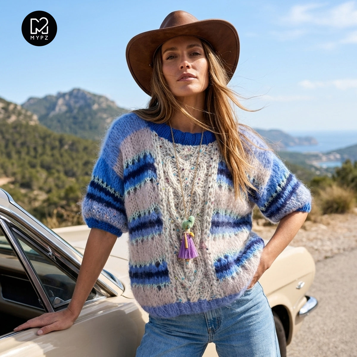 MYPZ Light Alpaca Mohair Top Kabelhjerte blå nr. 10