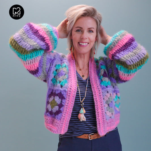 Hækleopskrift - MYPZ Granny-mohaircardigan Purple Candy (ENG-NL-DE)