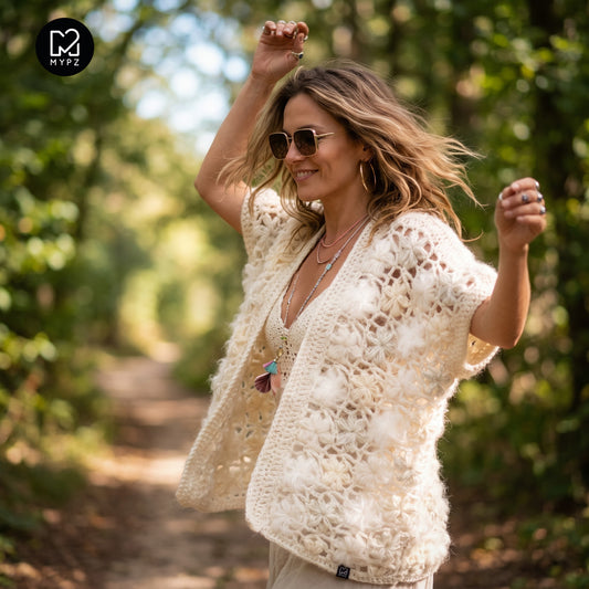 MYPZ Wildflower-cardigan i hvide nuancer