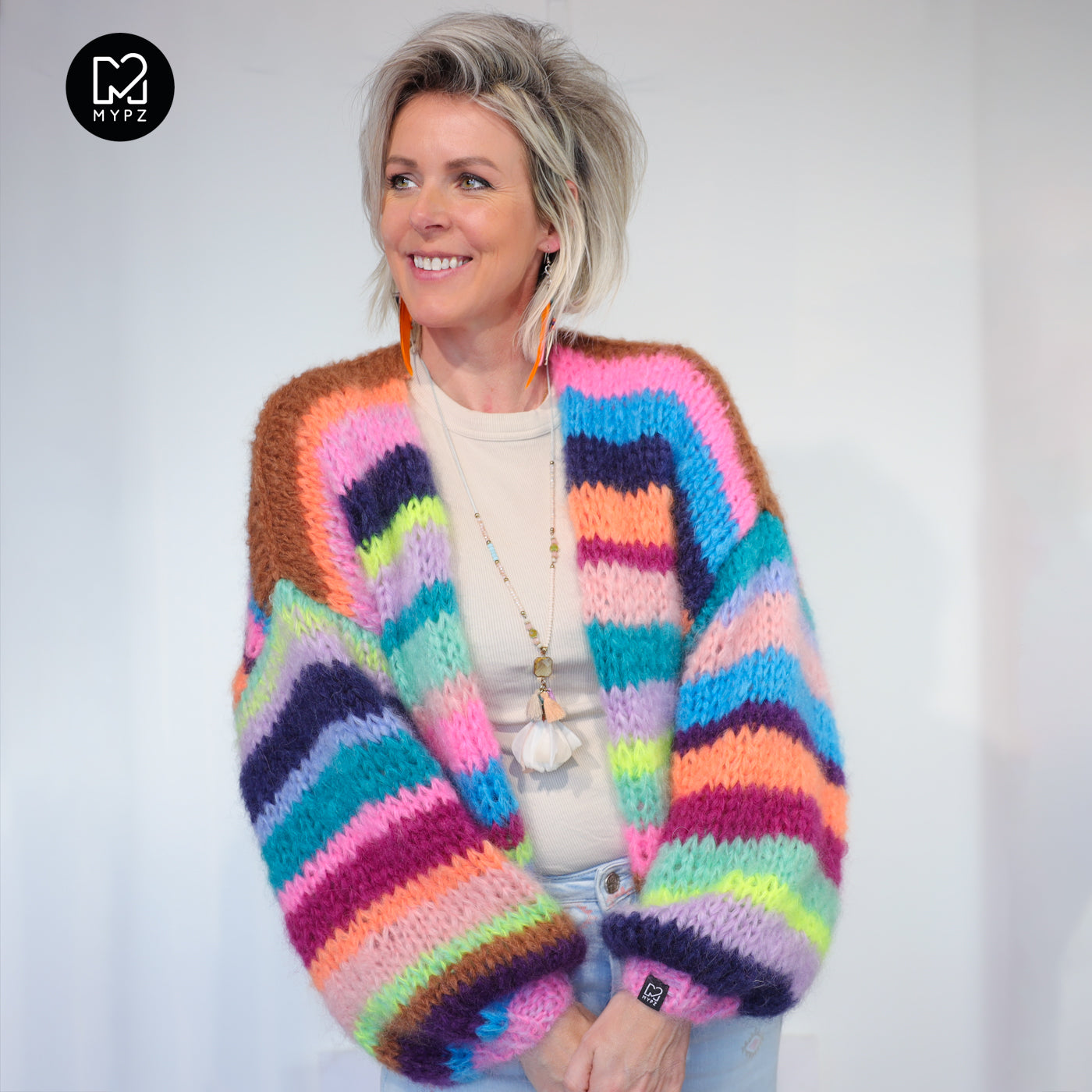 Knit Pattern – Chunky Mohair Cardigan Rainbow Medley No.12 (ENG-NL-DE)