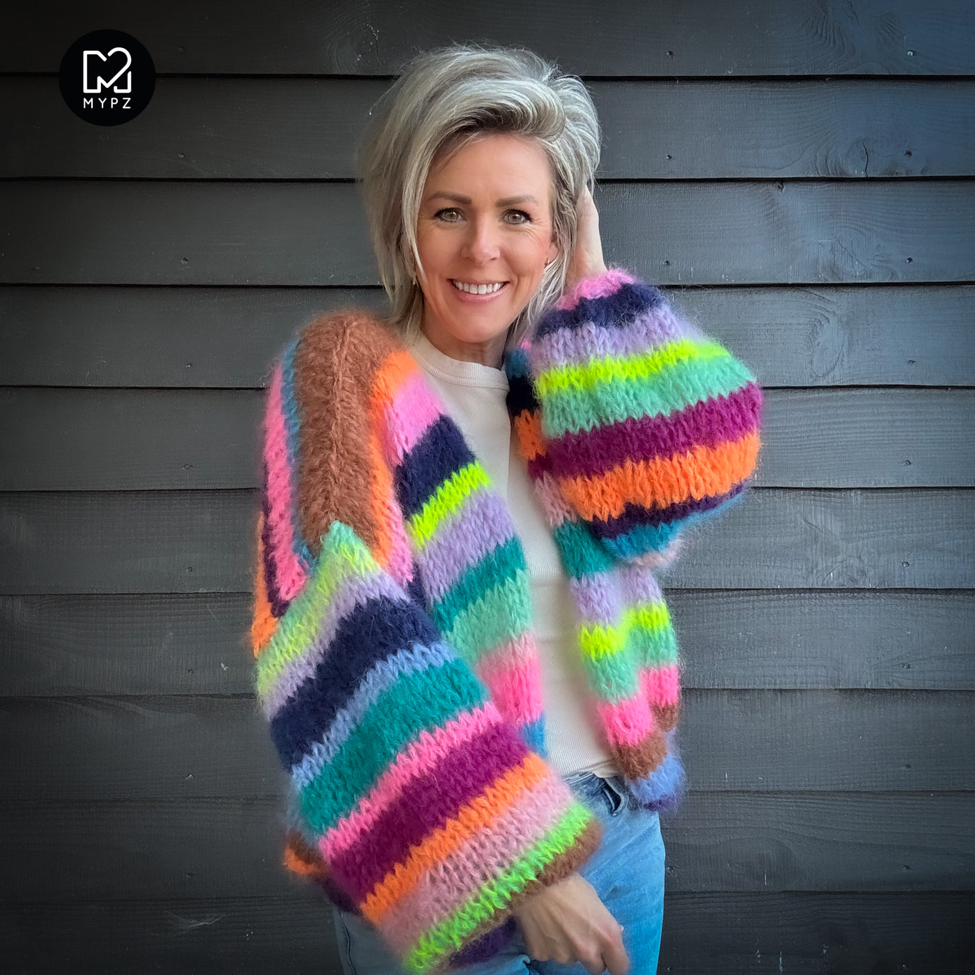 Knit Pattern – Chunky Mohair Cardigan Rainbow Medley No.12 (ENG-NL-DE)