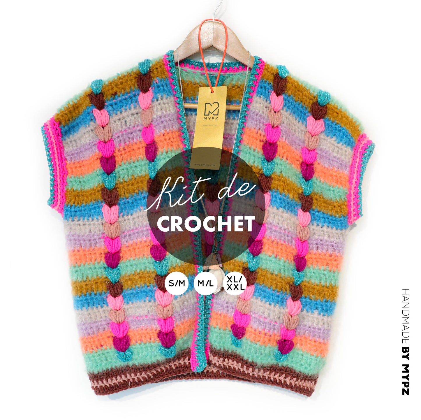 Crochet kit - Chunky Mohair-merino vest Heartbeat (ENG-NL-DE-FR)