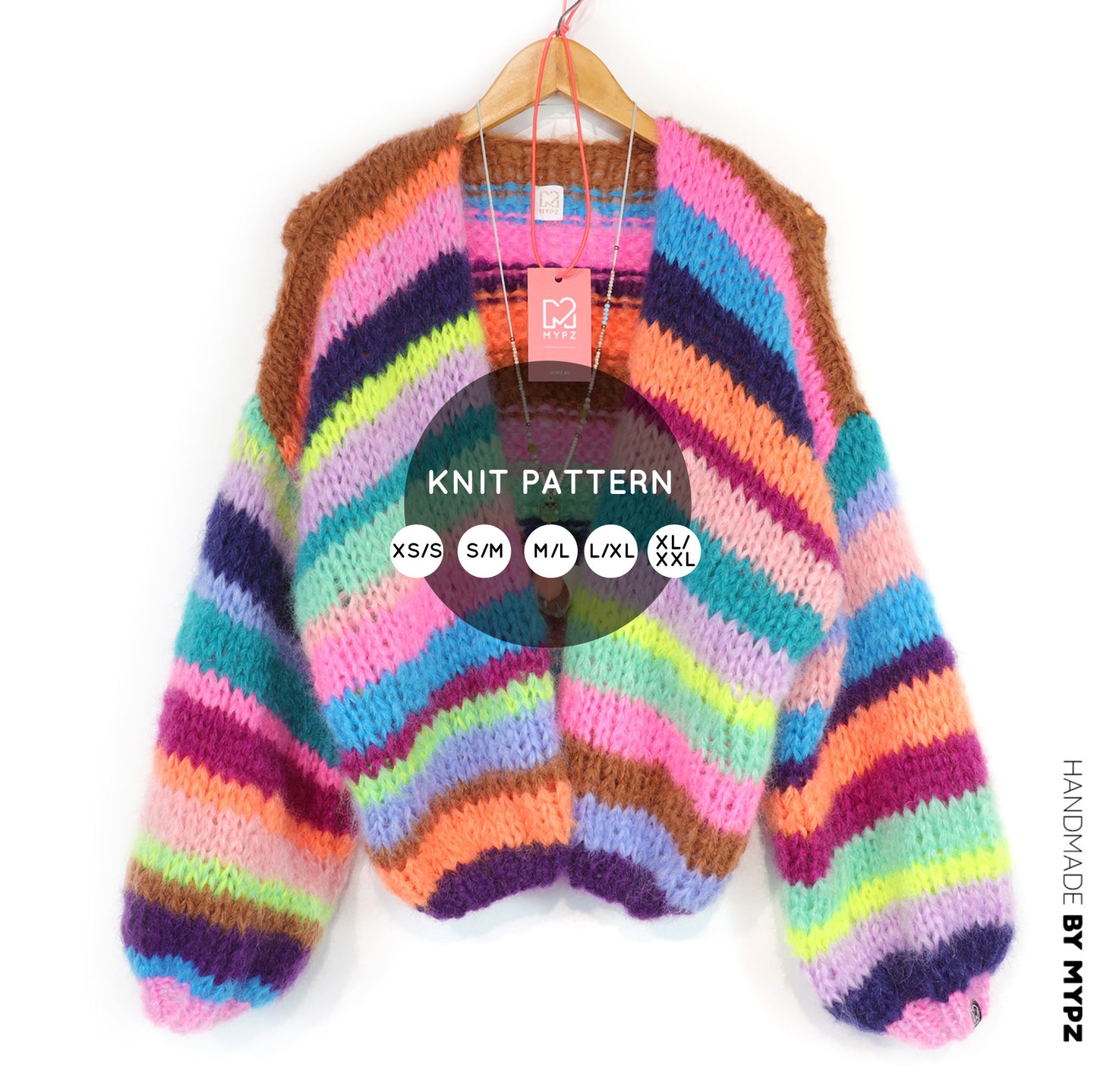 Knit Pattern – Chunky Mohair Cardigan Rainbow Medley No.12 (ENG-NL-DE)