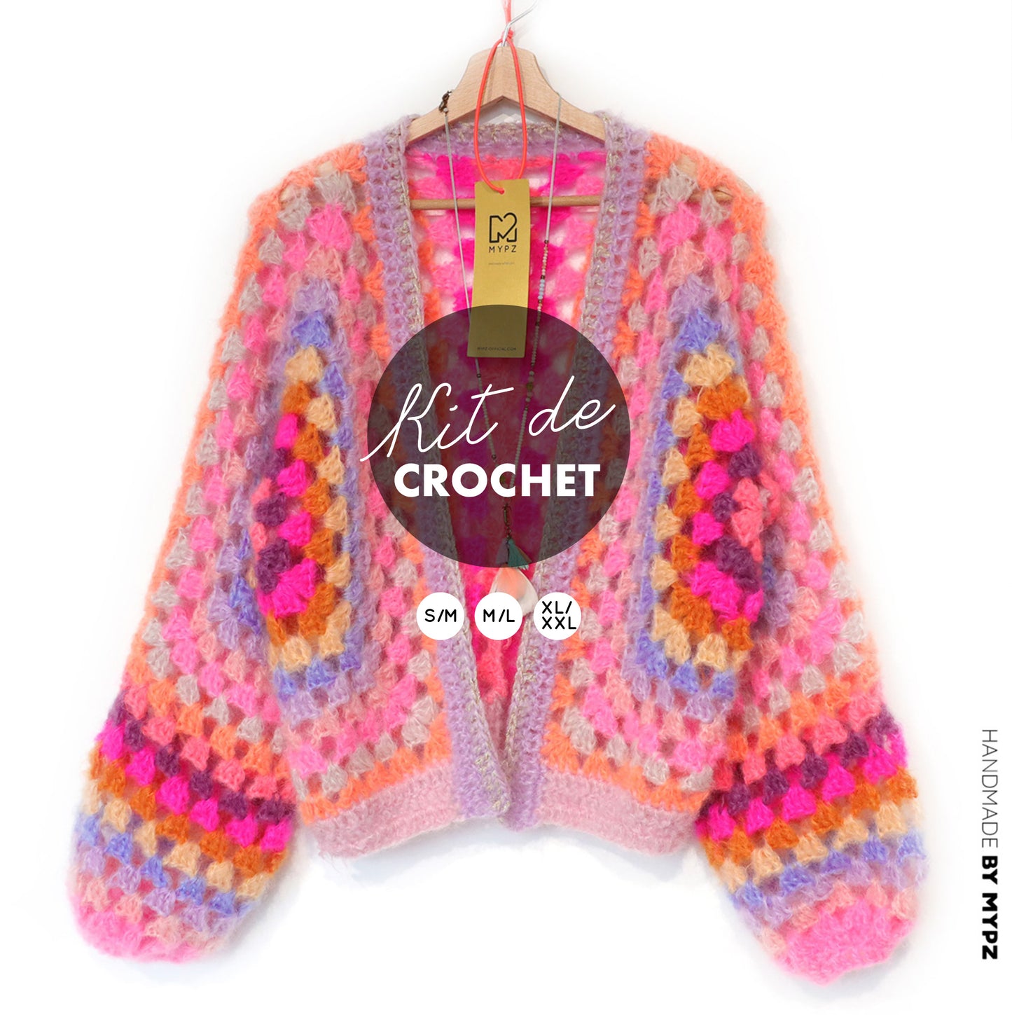 Crochet kit - MYPZ Hexagon Cardigan Pink Vibes (ENG-NL-DE-FR)