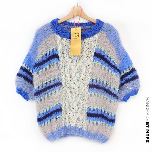 MYPZ Light Alpaca Mohair Top Kabelhjerte blå nr. 10