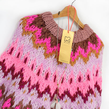 Strikkeopskrift – MYPZ Chunky Topdown Alpaca Pullover Hindbær nr.12 (ENG-DE-NL-ES-FR-IT-DA-SV-NO)