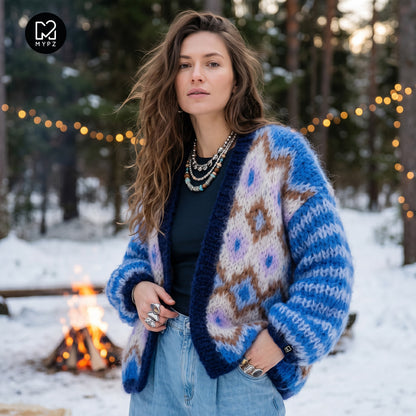 Strikkeopskrift – Chunky Mohair-jakke Alpine Breeze nr. 12 (ENG-DE-NL-ES-FR-IT-DA-SV-NO)