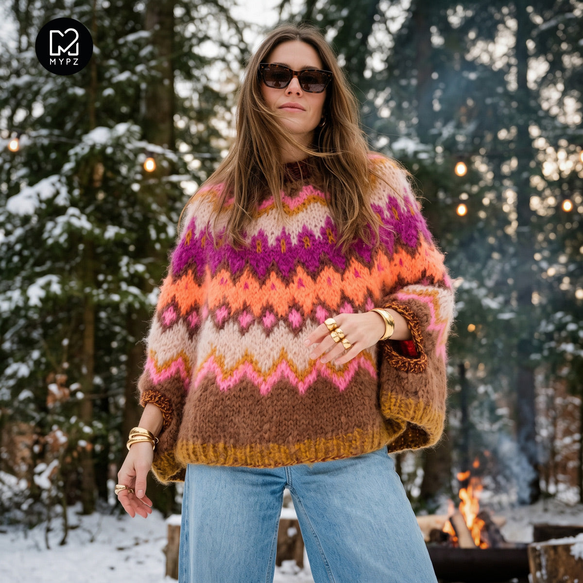 Strikkekit – MYPZ Chunky Topdown Mohair Poncho Brownberry nr. 12 (ENG-DE-NL-ES-FR-IT-DA-SV-NO)