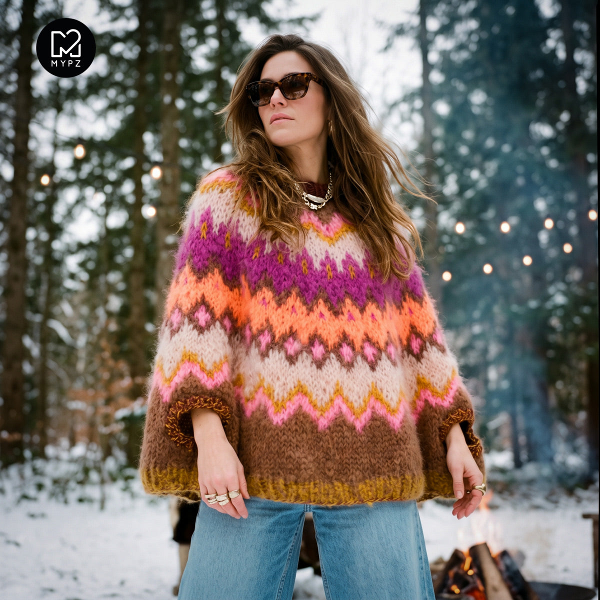 Strikkekit – MYPZ Chunky Topdown Mohair Poncho Brownberry nr. 12 (ENG-DE-NL-ES-FR-IT-DA-SV-NO)