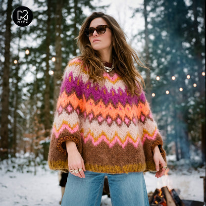 Strikkekit – MYPZ Chunky Topdown Mohair Poncho Brownberry nr. 12 (ENG-DE-NL-ES-FR-IT-DA-SV-NO)