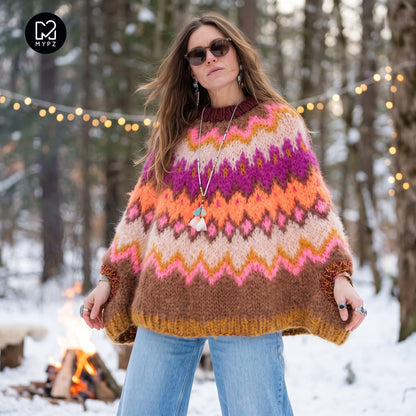 Strikkekit – MYPZ Chunky Topdown Mohair Poncho Brownberry nr. 12 (ENG-DE-NL-ES-FR-IT-DA-SV-NO)