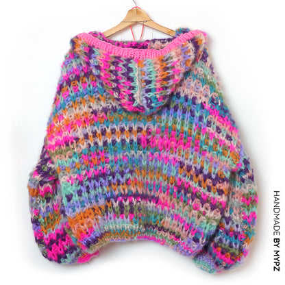 MYPZ Chunky Mohair Rib Cardigan Confetti with hoodie