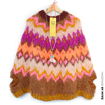 Strikkekit – MYPZ Chunky Topdown Mohair Poncho Brownberry nr. 12 (ENG-DE-NL-ES-FR-IT-DA-SV-NO)