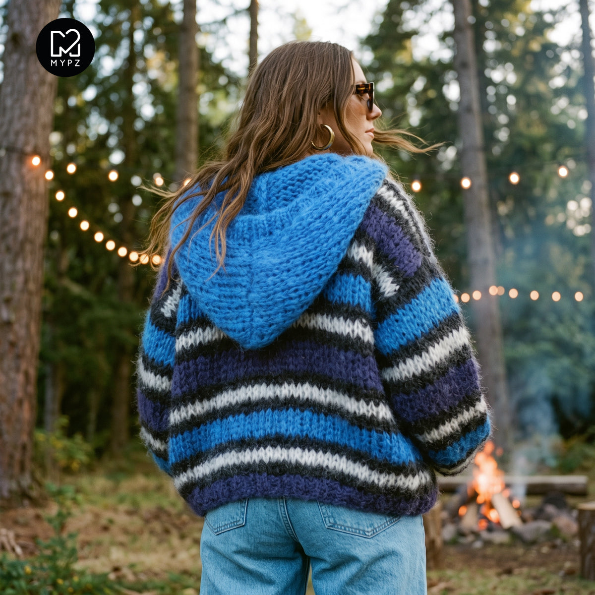 Strikkeopskrift - MYPZ Hooded Chunky Mohair Bomber Cardigan Blue No.15 (ENG-DE-NL-ES-FR-IT-DA-SV-NO)