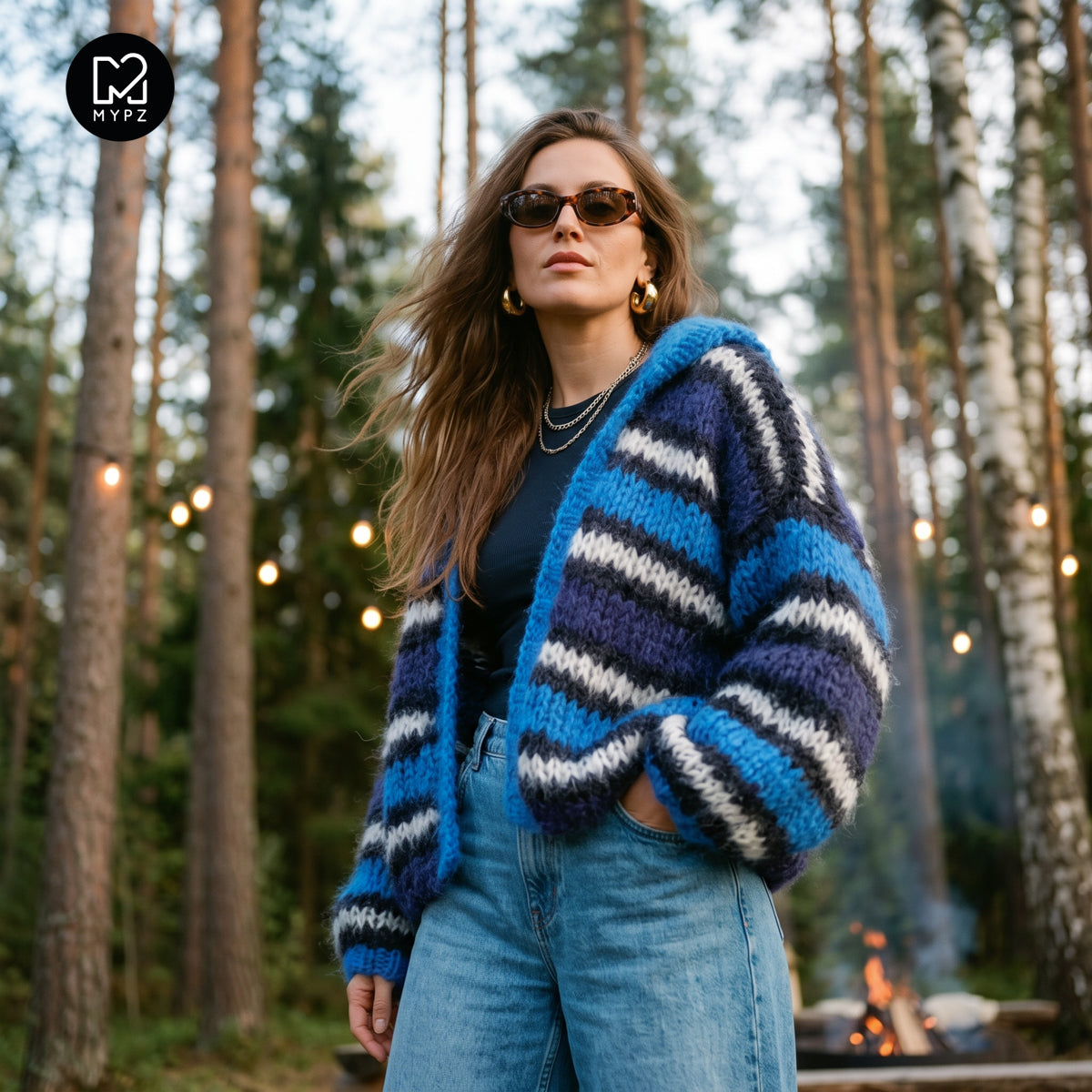 Strikkeopskrift - MYPZ Hooded Chunky Mohair Bomber Cardigan Blue No.15 (ENG-DE-NL-ES-FR-IT-DA-SV-NO)