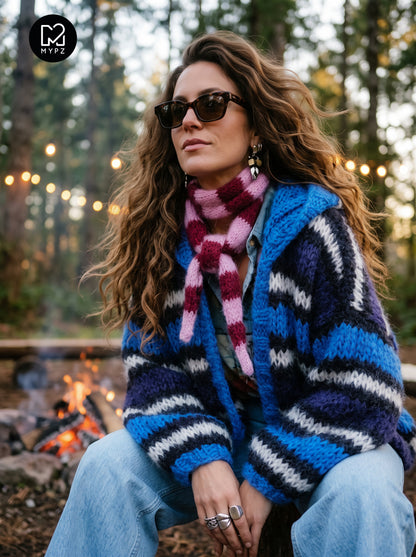 Strikkeopskrift - MYPZ Hooded Chunky Mohair Bomber Cardigan Blue No.15 (ENG-DE-NL-ES-FR-IT-DA-SV-NO)