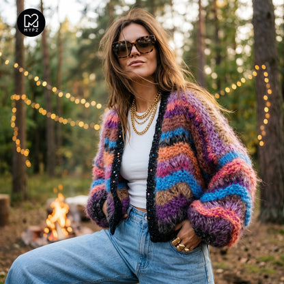 Strikkekit - Kort chunky mohair-cardigan Maple Wave nr.12 (ENG-DE-NL-ES-FR-IT-DA-SV-NO)