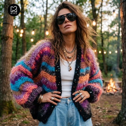 Strikkekit - Kort chunky mohair-cardigan Maple Wave nr.12 (ENG-DE-NL-ES-FR-IT-DA-SV-NO)