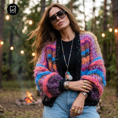 Strikkekit - Kort chunky mohair-cardigan Maple Wave nr.12 (ENG-DE-NL-ES-FR-IT-DA-SV-NO)