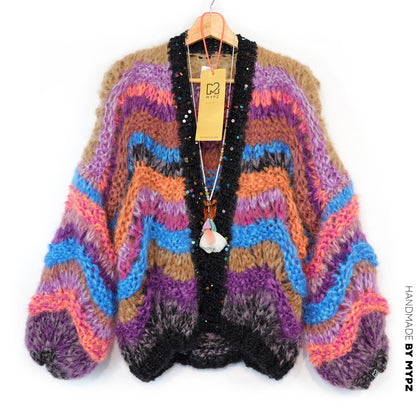 Strikkekit - Kort chunky mohair-cardigan Maple Wave nr.12 (ENG-DE-NL-ES-FR-IT-DA-SV-NO)