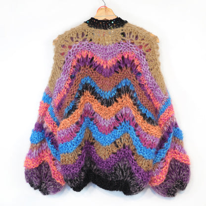 Strikkekit - Kort chunky mohair-cardigan Maple Wave nr.12 (ENG-DE-NL-ES-FR-IT-DA-SV-NO)