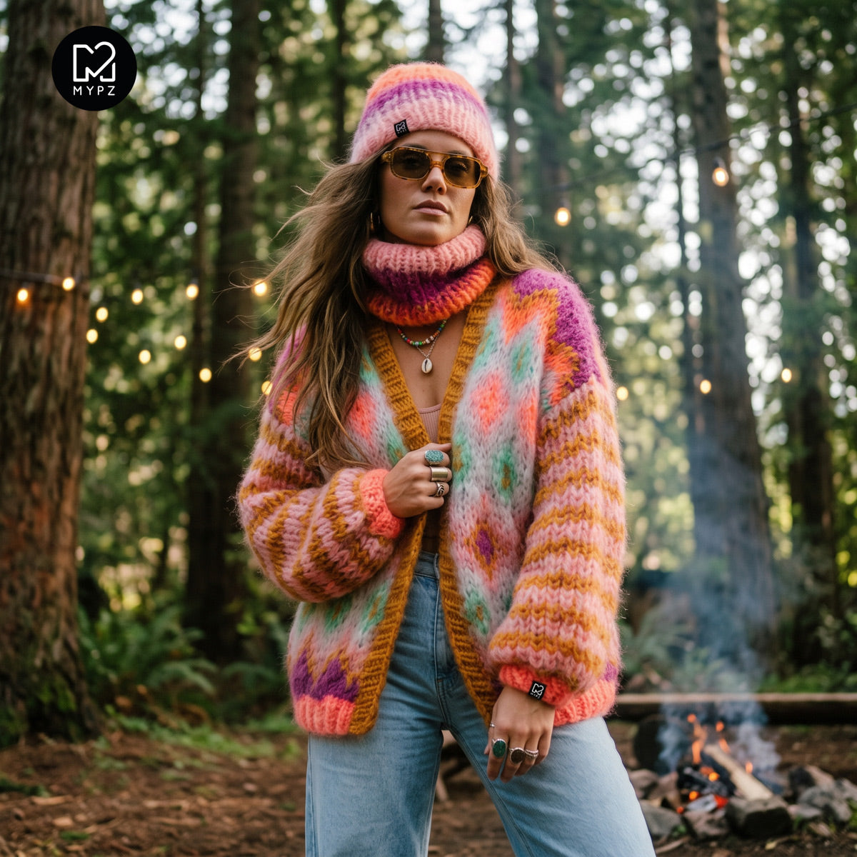 Strikkeopskrift – Chunky Mohair-jakke Flora nr.12 (ENG-DE-NL-ES-FR-IT-DA-SV-NO)