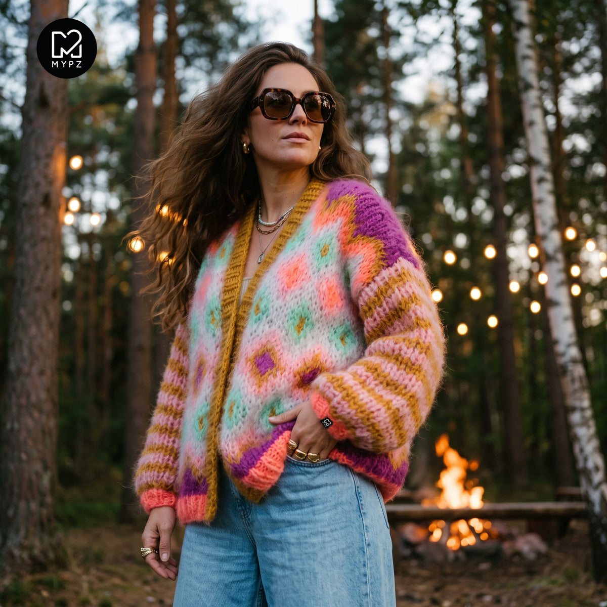 Strikkeopskrift – Chunky Mohair-jakke Flora nr.12 (ENG-DE-NL-ES-FR-IT-DA-SV-NO)