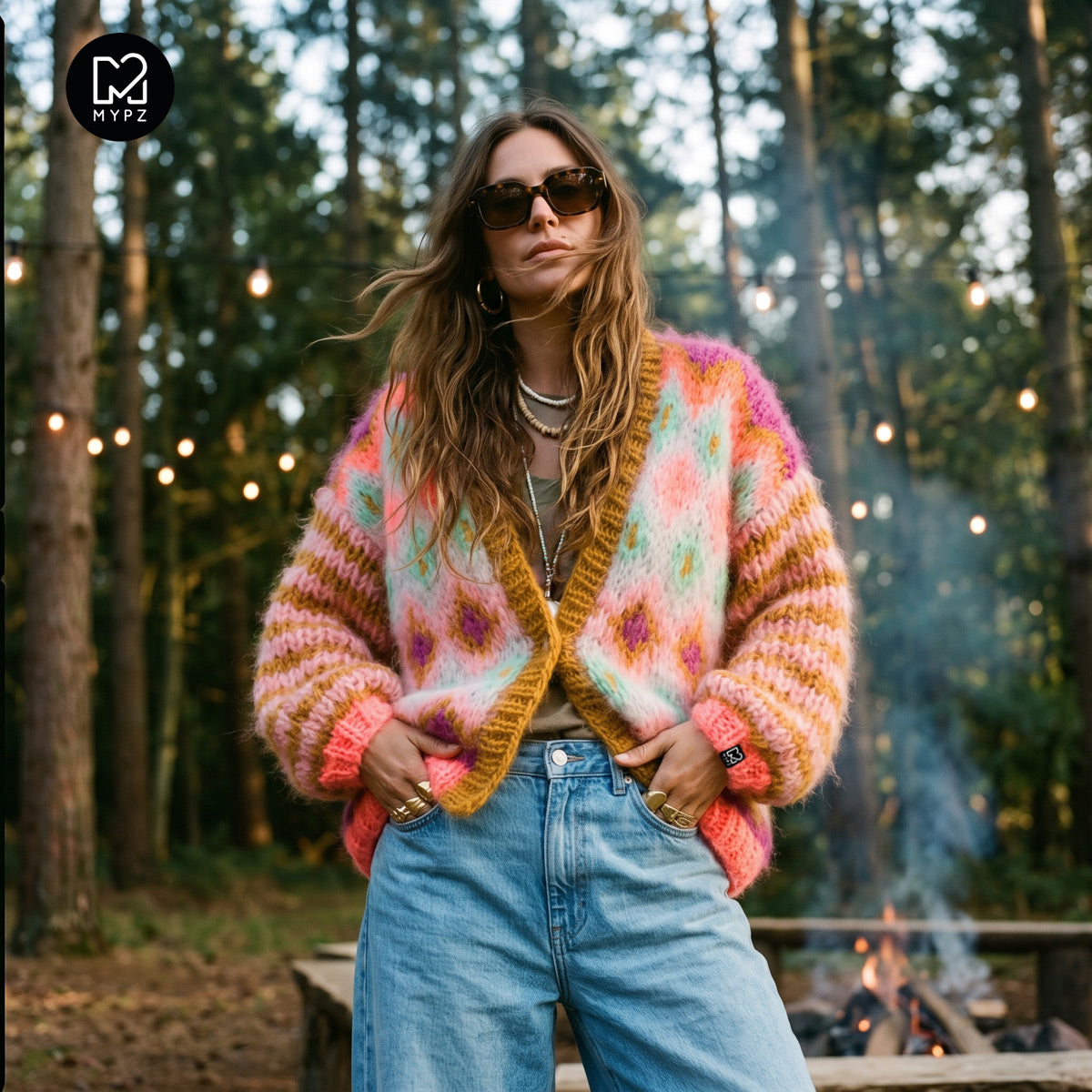 Strikkeopskrift – Chunky Mohair-jakke Flora nr.12 (ENG-DE-NL-ES-FR-IT-DA-SV-NO)