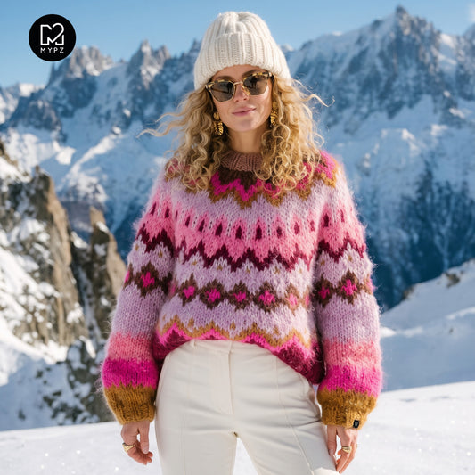 Strikkeopskrift – MYPZ Chunky Topdown Alpaca Pullover Hindbær nr.12 (ENG-DE-NL-ES-FR-IT-DA-SV-NO)