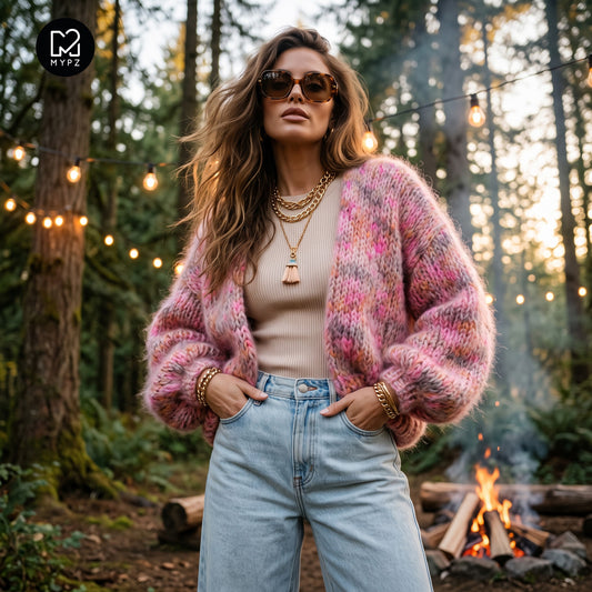 Strikkesæt – MYPZ kort, kraftigt alpaka-mohair-cardigan Pecan Dream nr.15 (ENG-DE-NL-ES-FR-IT-DA-SV-NO)