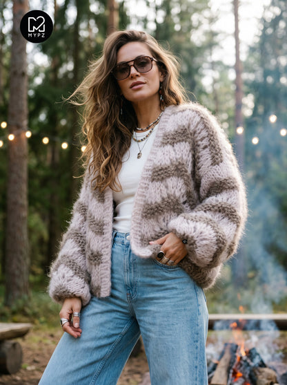 Strikkeopskrift – Kort chunky cardigan i mohair, Stonies Wave nr. 12 (ENG-DE-NL-ES-FR-IT-DA-SV-NO)