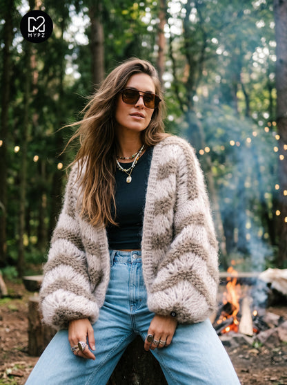 Strikkeopskrift – Kort chunky cardigan i mohair, Stonies Wave nr. 12 (ENG-DE-NL-ES-FR-IT-DA-SV-NO)
