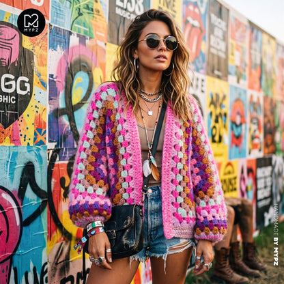 Crochet pattern - MYPZ Hexagon Cardigan Violet Pop (ENG-NL-DE-FR-ES)