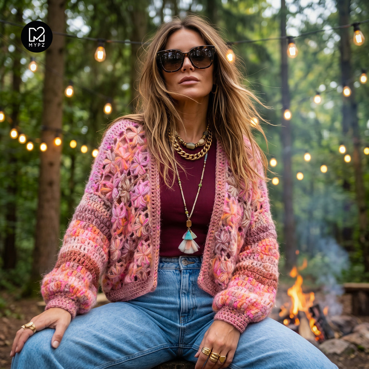 Hækleopskrift - MYPZ Short Wildflower-cardigan Pecan (ENG-DE-NL-ES-FR-IT-DA-SV-NO)