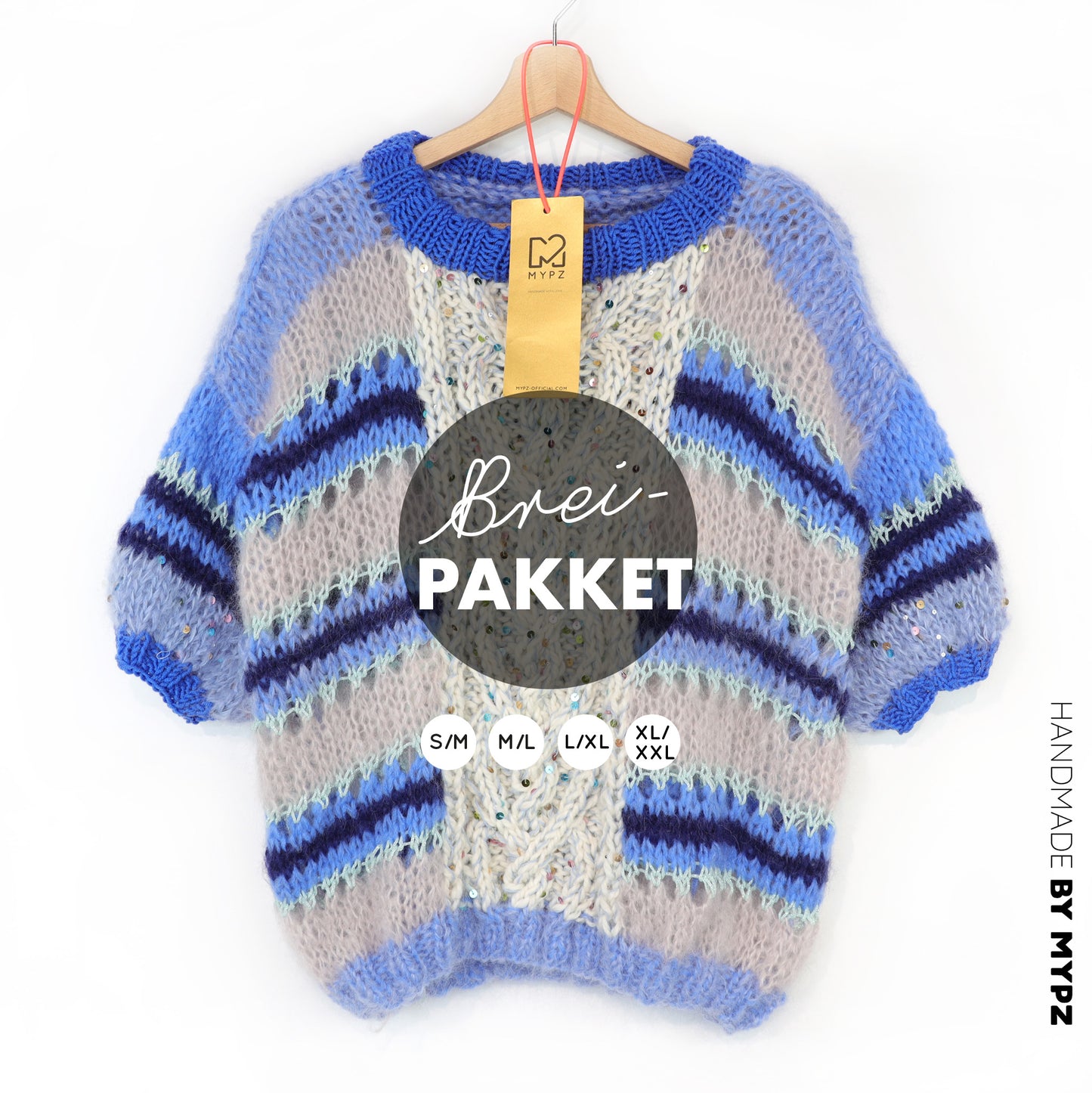 Knitting kit – MYPZ  Light Alpaca Mohair Top Cable Heart Blue No10 (ENG-NL-DE)