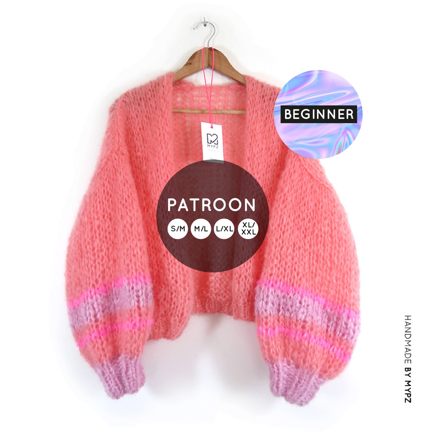 Knit pattern – MYPZ short basic chunky cardigan Salmon No15 (ENG-NL-DE)