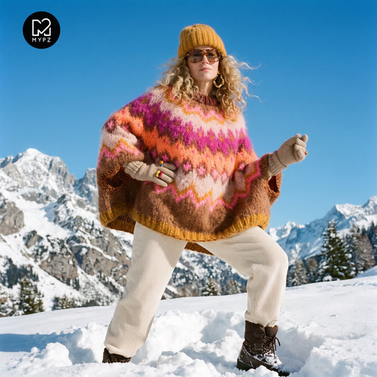 Strikkekit – MYPZ Chunky Topdown Mohair Poncho Brownberry nr. 12 (ENG-DE-NL-ES-FR-IT-DA-SV-NO)