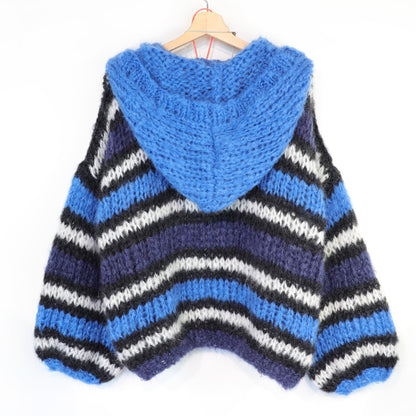 Strikkeopskrift - MYPZ Hooded Chunky Mohair Bomber Cardigan Blue No.15 (ENG-DE-NL-ES-FR-IT-DA-SV-NO)