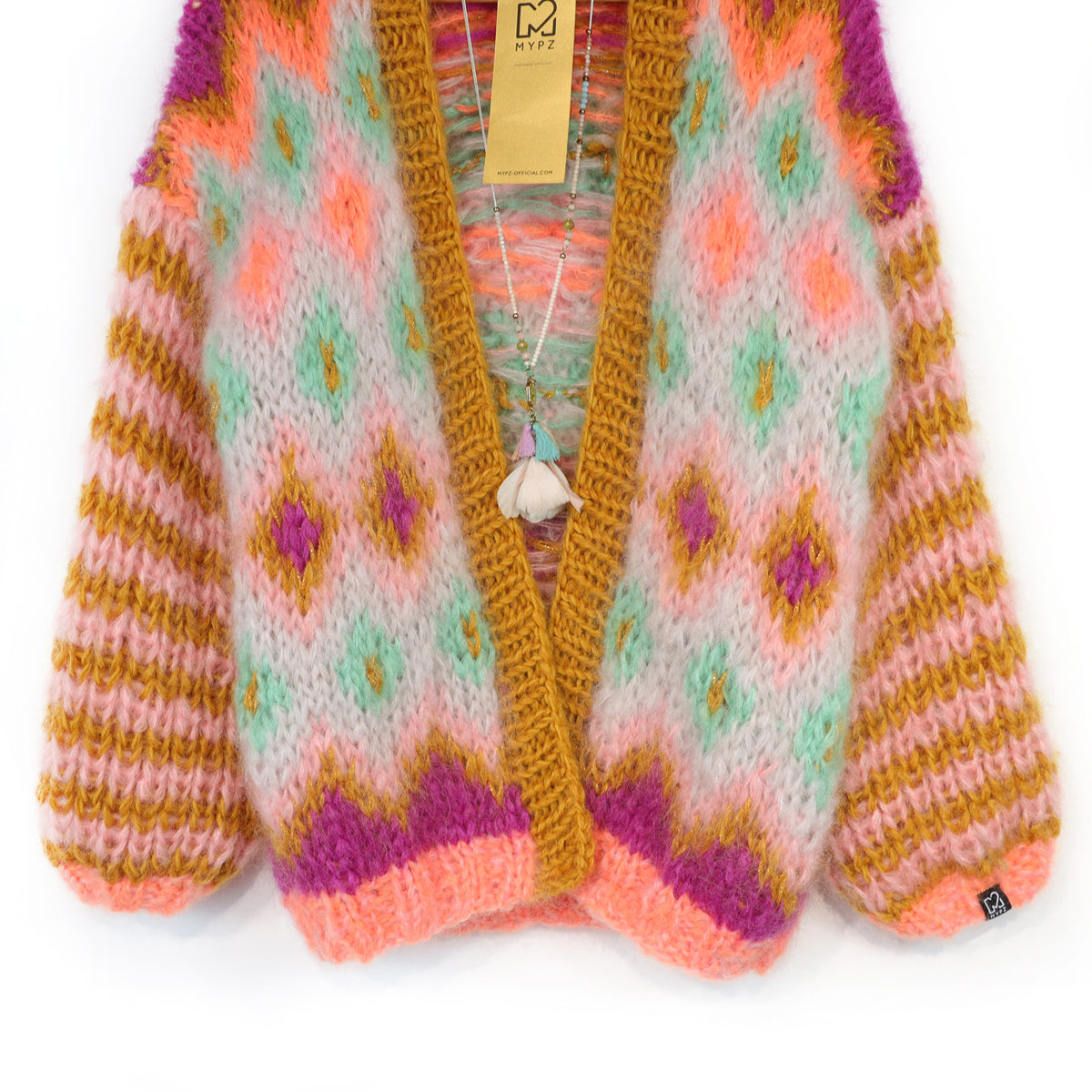 Strikkeopskrift – Chunky Mohair-jakke Flora nr.12 (ENG-DE-NL-ES-FR-IT-DA-SV-NO)