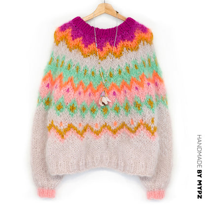 Strikkeopskrift – MYPZ Chunky Topdown Mohair Pullover Snowberry No.12 (ENG-DE-NL-ES-FR-IT-DA-SV-NO)