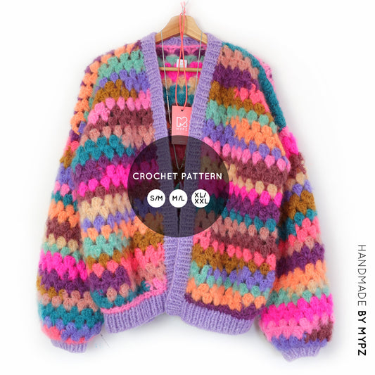 Crochet pattern - MYPZ short Mohair Granny stripes cardigan Fiesta (ENG-NL)