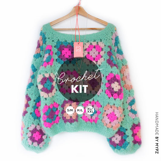 Crochet kit - MYPZ Granny square Mohair pullover Mint (ENG-NL)