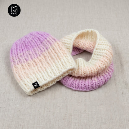 Knitting Kit – Gradient chunky Alpaca hat + snood Powder (ENG-DE-NL-ES-FR-IT-DA-SV-NO)