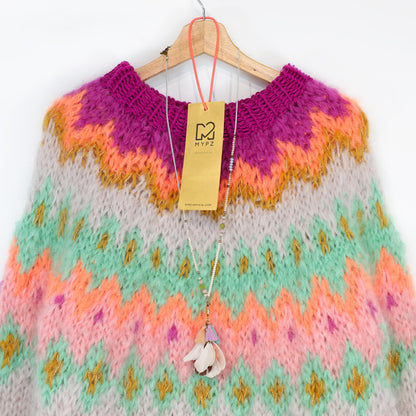 Strikkeopskrift – MYPZ Chunky Topdown Mohair Pullover Snowberry No.12 (ENG-DE-NL-ES-FR-IT-DA-SV-NO)