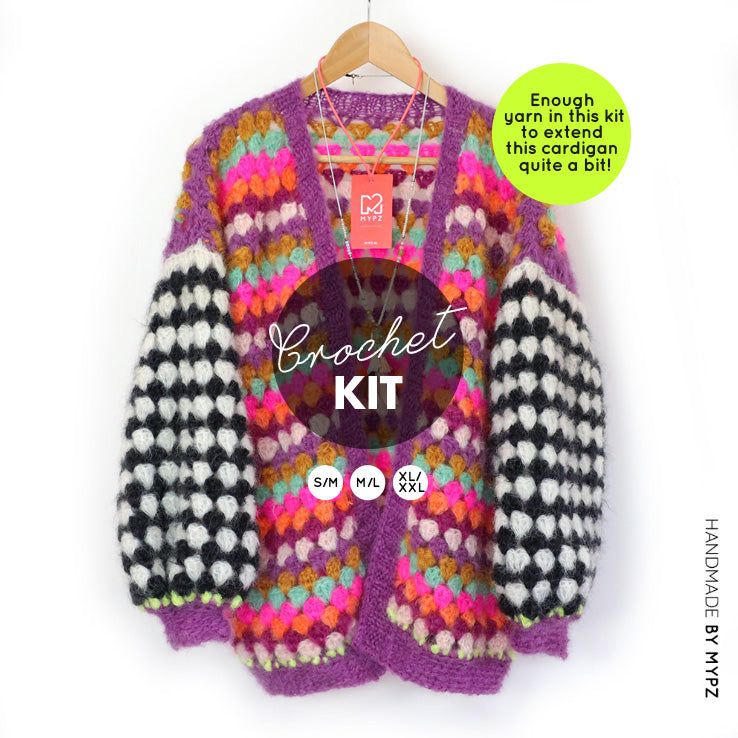 Crochet kit - MYPZ Mohair Granny stripes cardigan Fantasy (ENG-NL)